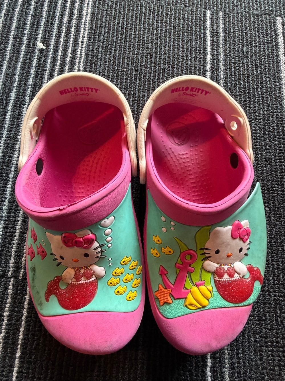Hello Kitty Pink and Teal Mermaid Crocs Sandals